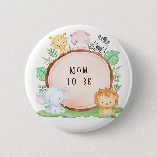 Safari Jungle Cartoon Animal Baby Shower Mum To Be 6 Cm Round Badge (Front)