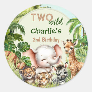 Safari Jungle Cute Animals Two Wild 2nd Birthday Classic Round Sticker