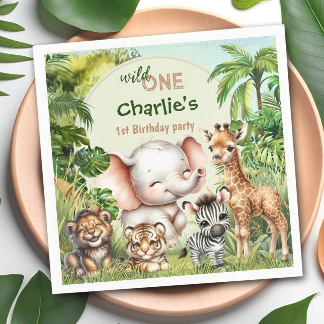 Safari Jungle Cute Animals Wild One 1st Birthday Napkin (Safari Jungle Cute Animals Wild One 1st Birthday Napkins)