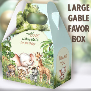 Safari Jungle Cute Wild One 1st Birthday Large Favour Box