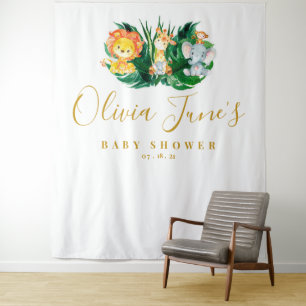 Safari Jungle Elephant Lion Baby Shower Backdrop Tapestry