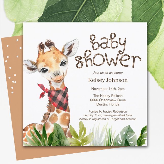 Safari Jungle Giraffe Cute Baby Shower Invitation (Creator Uploaded)