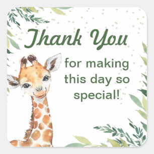 Safari Jungle Giraffe Thank You 1st Birthday Party Square Sticker