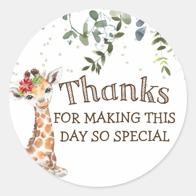 Safari Jungle Giraffe Thank You Classic Round Sticker (Front)