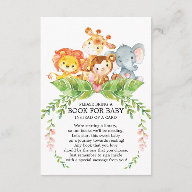 Safari Jungle Girls Baby Shower Book for Baby Enclosure Card (Front)
