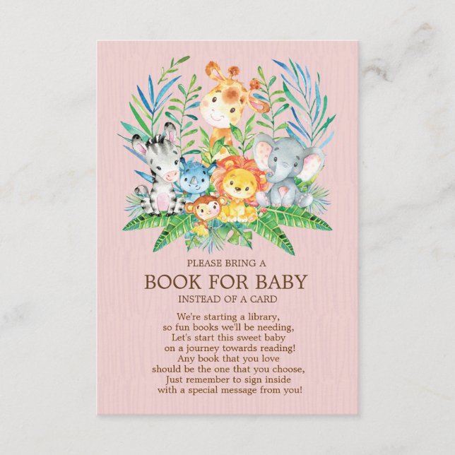 Safari Jungle Girls Baby Shower Book for Baby Enclosure Card (Front)
