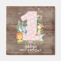 Safari Jungle Girls first Birthday Favour Magnet