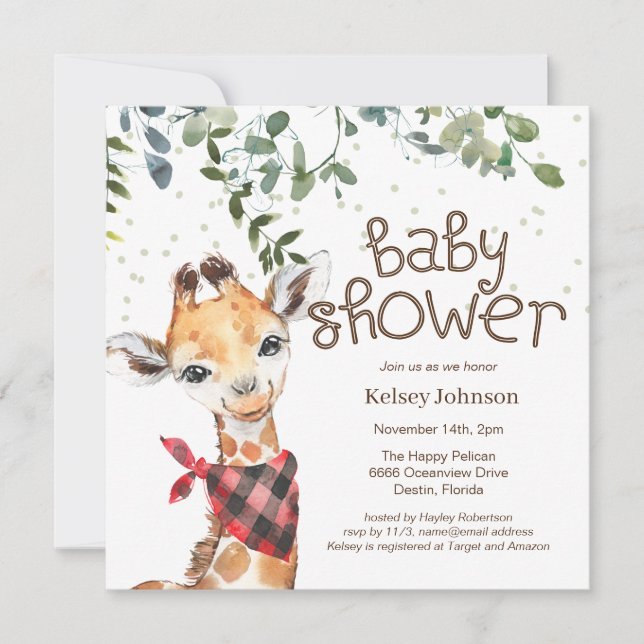 Safari Jungle Greenery Baby Shower Invitation (Front)