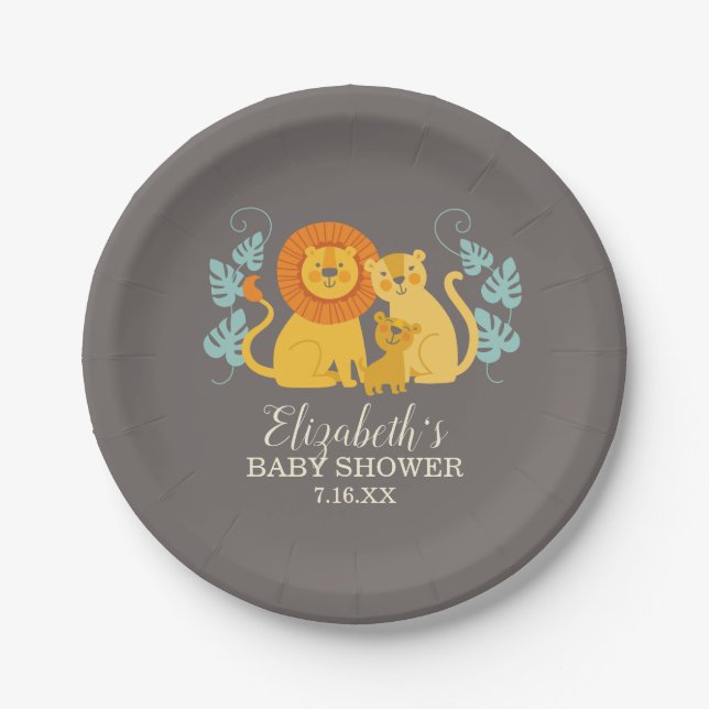 Safari Jungle Lion Baby Shower Paper Plate (Front)