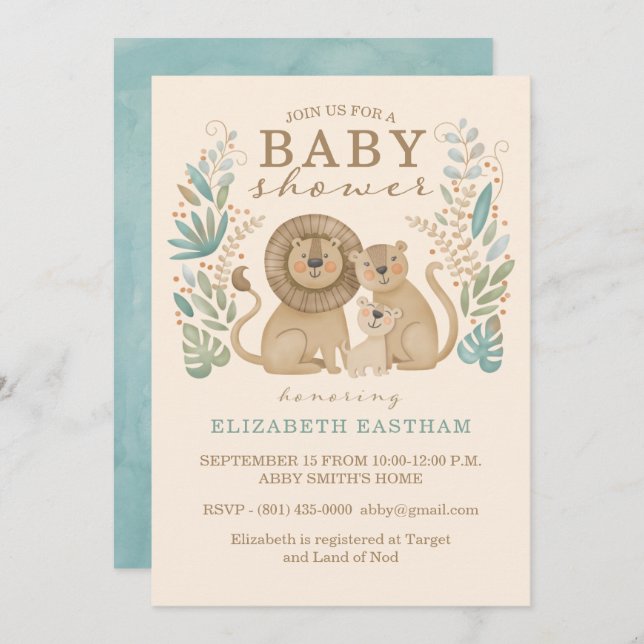 Safari Jungle Lion Boy Baby Shower Invitation (Front/Back)