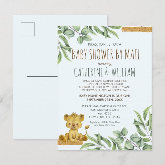 Safari Jungle Lion Modern Baby Shower By Mail Invitation Postcard (Front/Back)