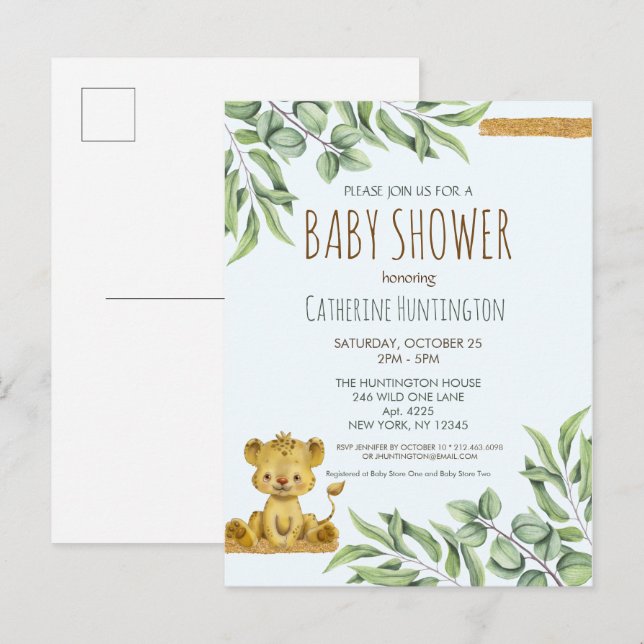 Safari Jungle Lion Modern Baby Shower Invitation Postcard (Front/Back)