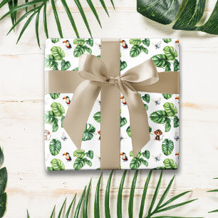 Safari Jungle Monkey Butterfly Toucan Greenery Wrapping Paper