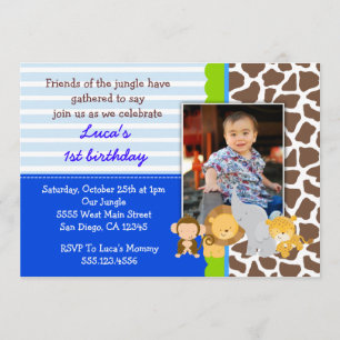Safari Jungle Monkey Photo Birthday Invitations