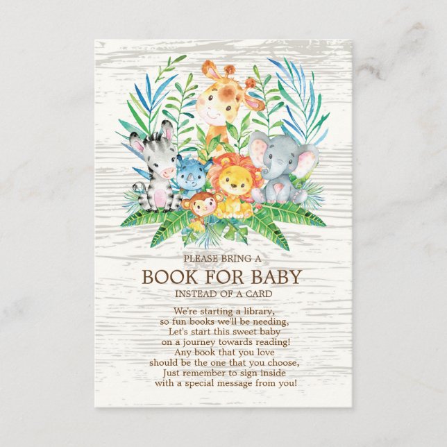 Safari Jungle Neutral Baby Shower Book for Baby Enclosure Card (Front)