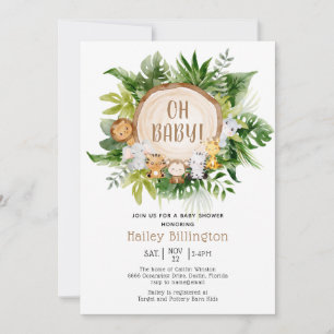 Safari Jungle Oh Baby Watercolor Baby Shower Invitation