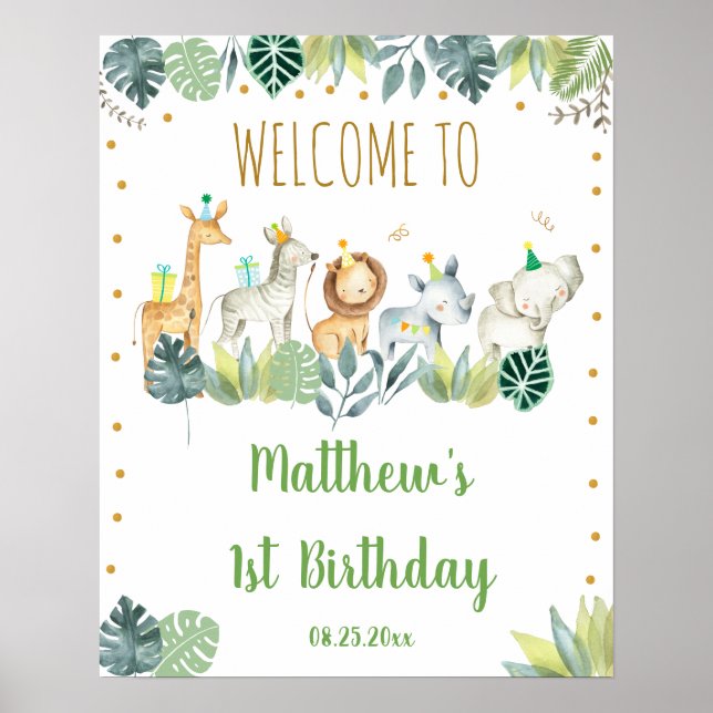 Safari Jungle Party Animals Birthday Welcome Poster (Front)