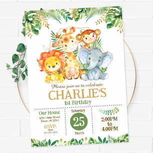 Safari Jungle Party Tropical Greenery Birthday Invitation
