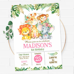 Safari Jungle Party Tropical Greenery Birthday Invitation