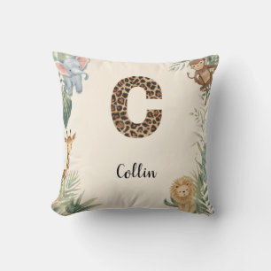 Safari Jungle Personalised Name Monogram C Nursery Cushion