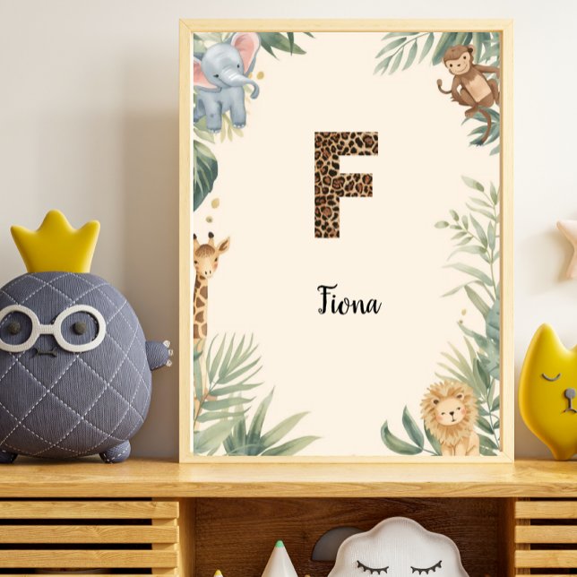 Safari Jungle Personalised Name Monogram F Nursery Poster (Creator Uploaded)