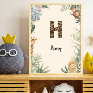 Safari Jungle Personalised Name Monogram H Nursery Poster
