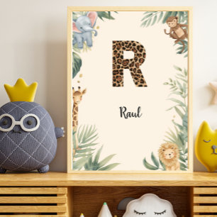 Safari Jungle Personalised Name Monogram R Nursery Poster