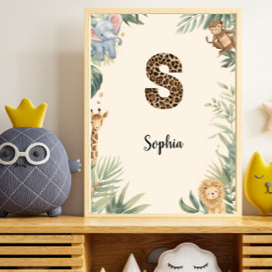 Safari Jungle Personalised Name Monogram S Nursery Poster