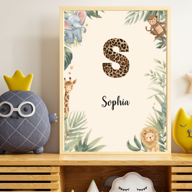Safari Jungle Personalised Name Monogram S Nursery Poster (Creator Uploaded)
