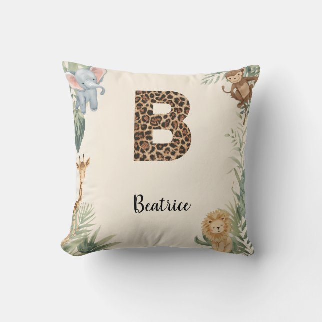 Safari Jungle Personalized Name Monogram B Nursery Cushion (Front)
