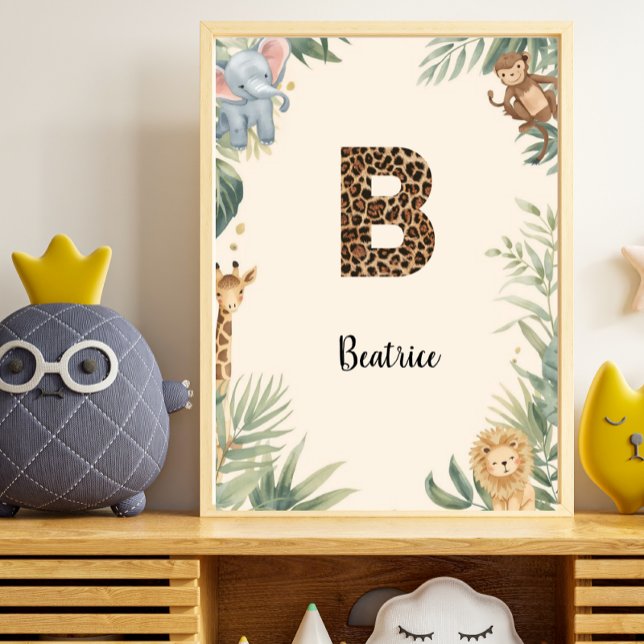 Safari Jungle Personalized Name Monogram B Nursery Poster (Creator Uploaded)