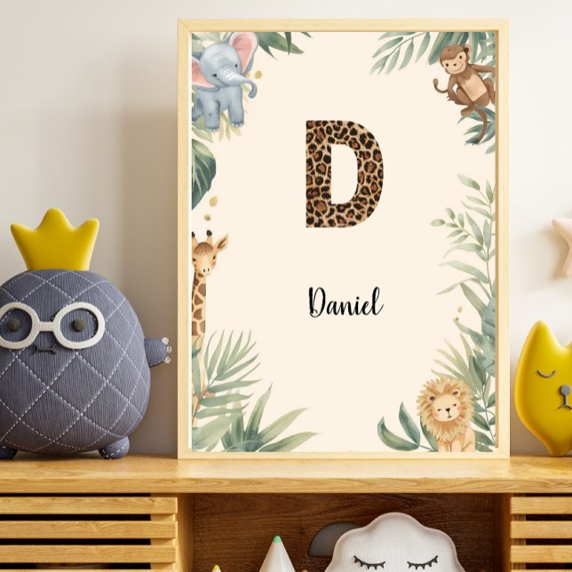 Safari Jungle Personalized Name Monogram D Nursery Poster (Creator Uploaded)