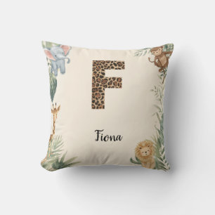 Safari Jungle Personalized Name Monogram F Nursery Cushion