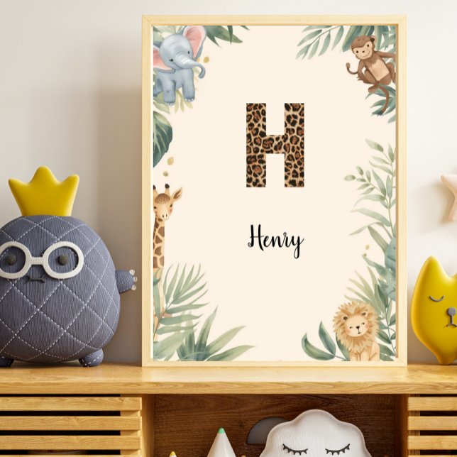 Safari Jungle Personalized Name Monogram H Nursery Poster (Creator Uploaded)