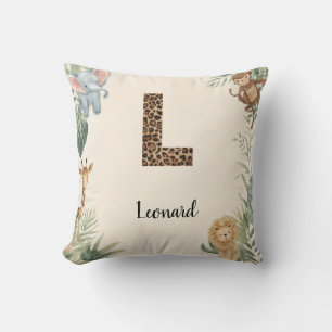 Safari Jungle Personalized Name Monogram L Nursery Cushion