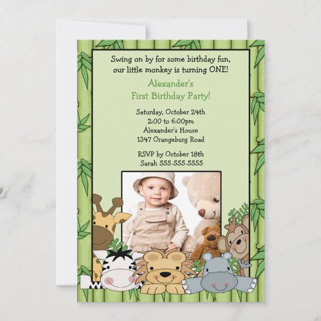 Safari Jungle Photo Birthday Invitation (Front)
