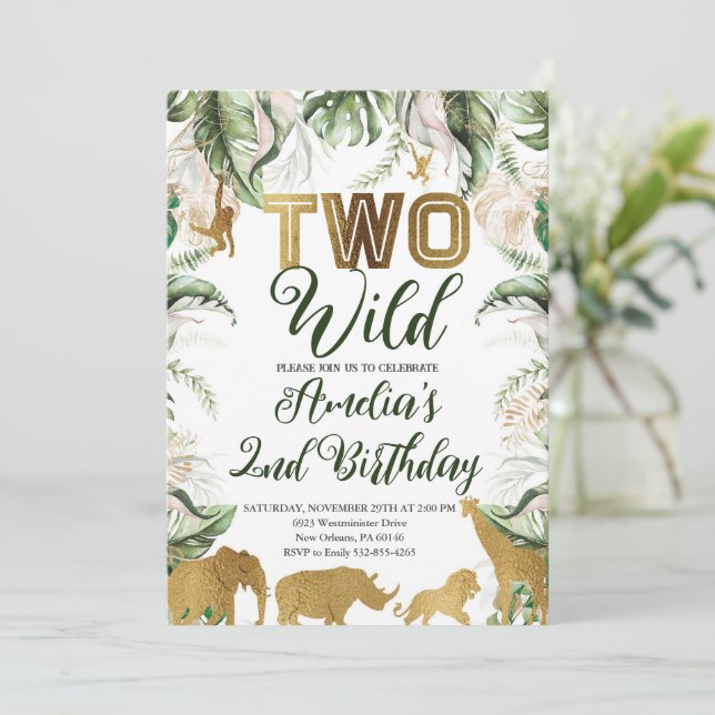 Safari Jungle Two Wild Birthday Party Invitation (Standing Front)