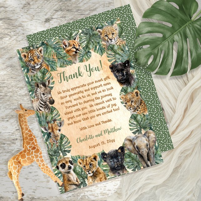 Safari Jungle Wild Animals Baby Shower Thank You Card (Creator Uploaded)