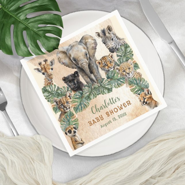 Safari Jungle Wild Animals Neutral Baby Shower Napkin (Creator Uploaded)