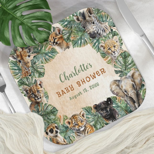 Safari Jungle Wild Animals Neutral Baby Shower Paper Plate (Creator Uploaded)