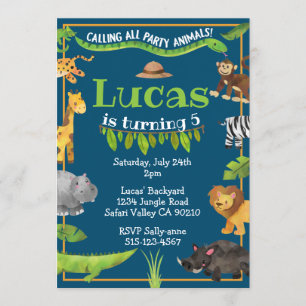 Safari Jungle Wild One Animal Birthday Party Invitation