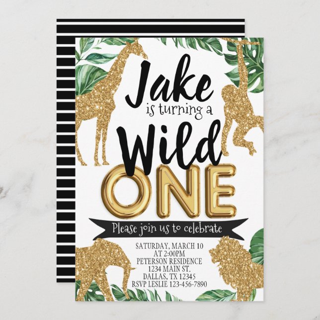 Safari Jungle Wild One Birthday Party Invitation (Front/Back)
