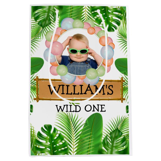 Safari JUNGLE Wild One Birthday PHOTO Medium Gift Bag (Front)