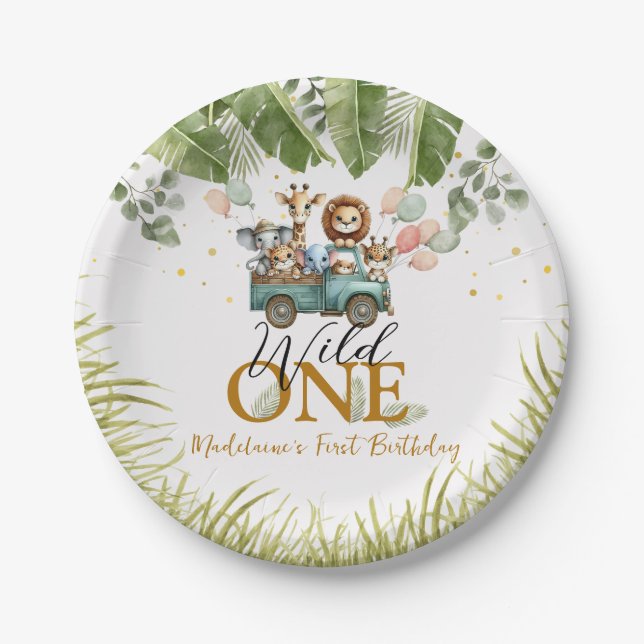 Safari Jungle Wild One First Birthday Paper Plate (Front)