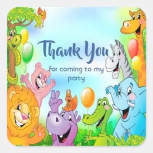 Safari jungle with smiling animals Thank you Square Sticker