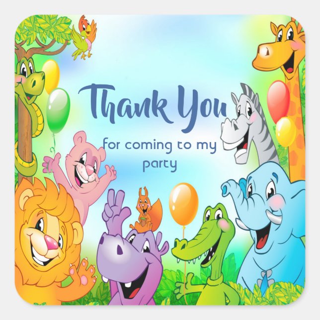 Safari jungle with smiling animals Thank you Square Sticker (Front)