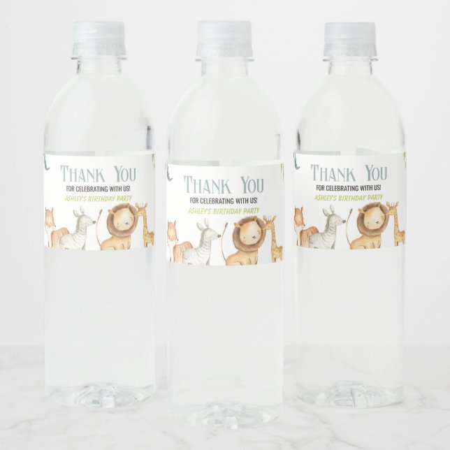 Safari Jungle Zoo Animal Birthday Party Favour Water Bottle Label (Bottles)