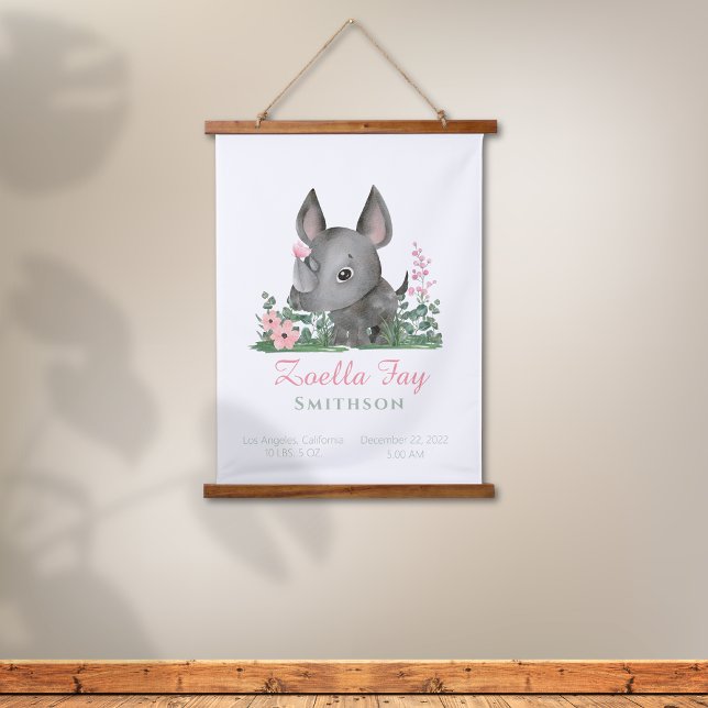 Safari Jungle Zoo Animal Rhino Decor Hanging Tapestry (Safari Jungle Rhino Pink Butterfly Flowers Birthday Poster)