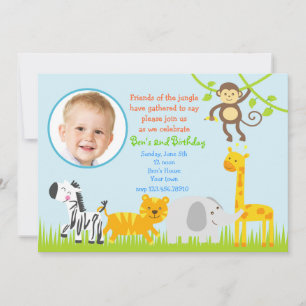 Safari Jungle Zoo Animals Birthday Invitations