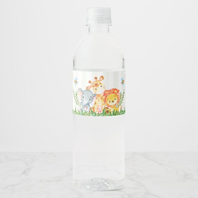 Safari Jungle Zoo Animals Water Bottle Label (Front)